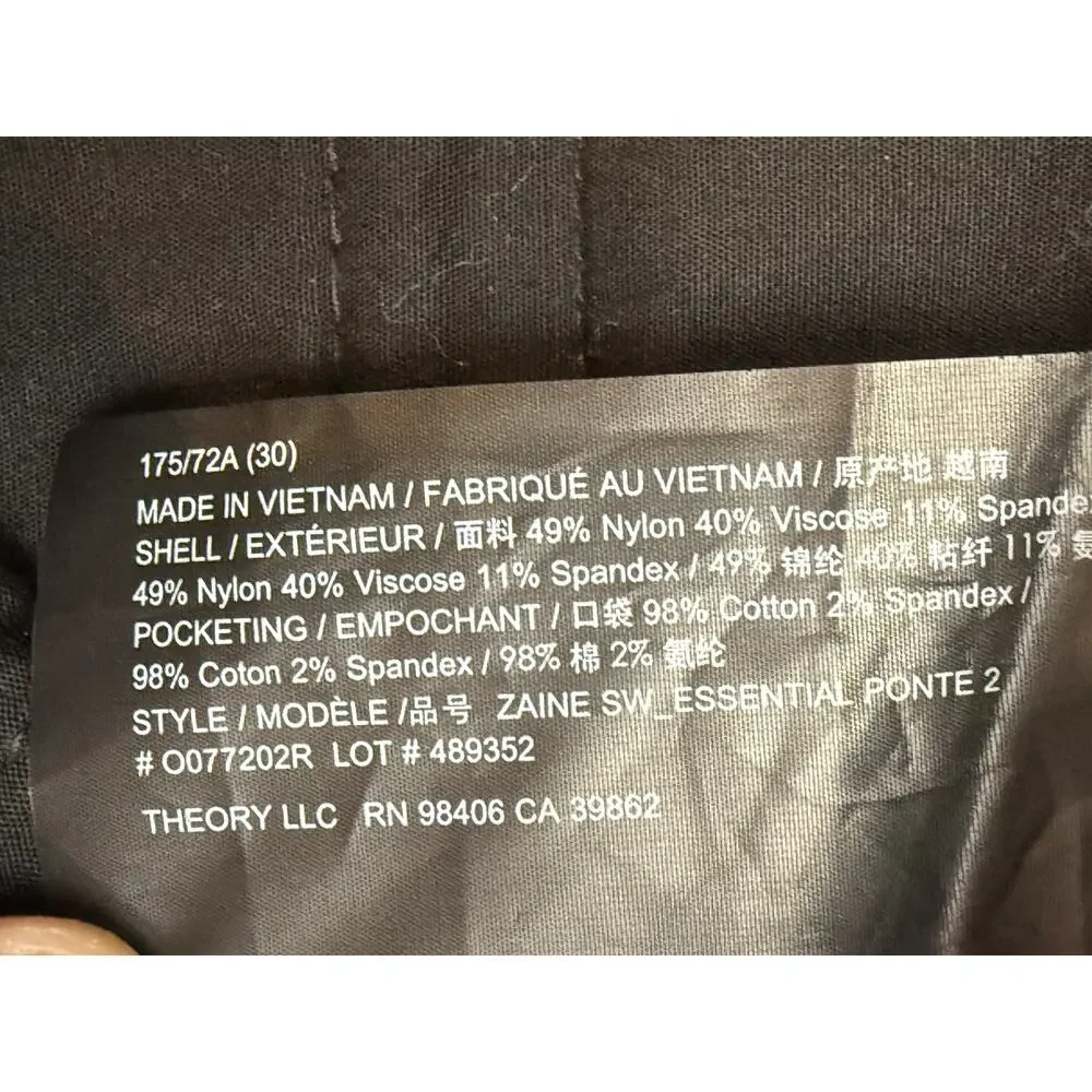 Theory Men's Zaine Essential Ponte 2 Slim Pants Brown Size 30 Cropped Business